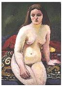 August Macke Female nude at a knited carpet oil painting on canvas